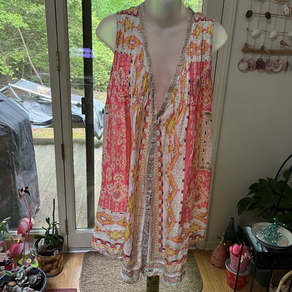 Johnny Was Pink & Yellow Boho Sleeveless Tunic